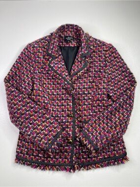 Katherine New York Multi-Color Tweed Bouclé Fringe Blazer Size Large